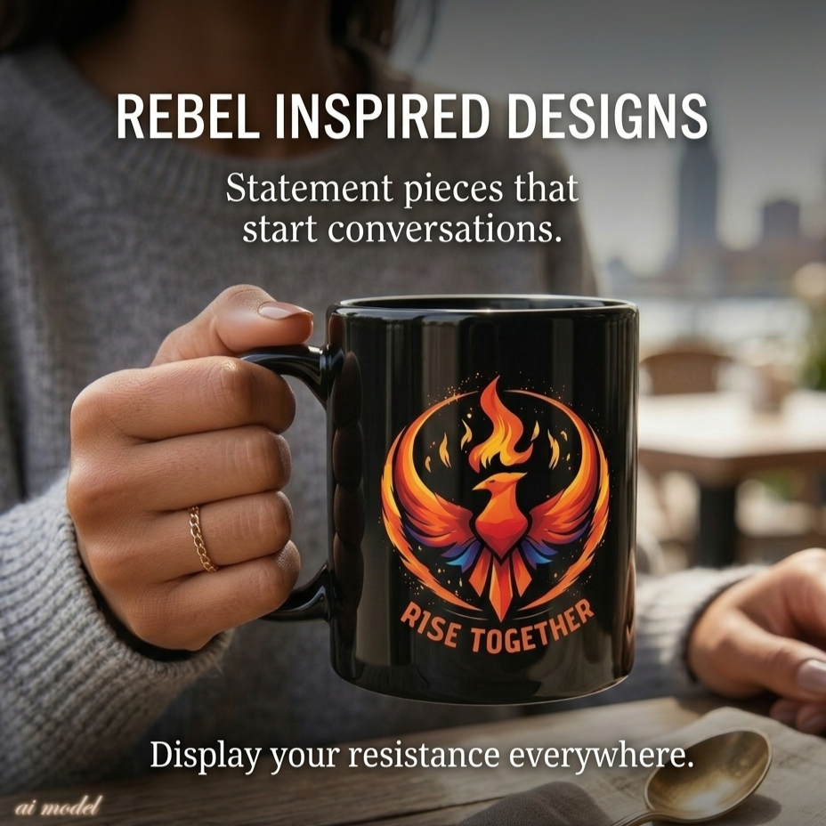 Rise Together Phoenix Mug | Black Ceramic Coffee Cup 11oz, 15oz | Rebel Gift
