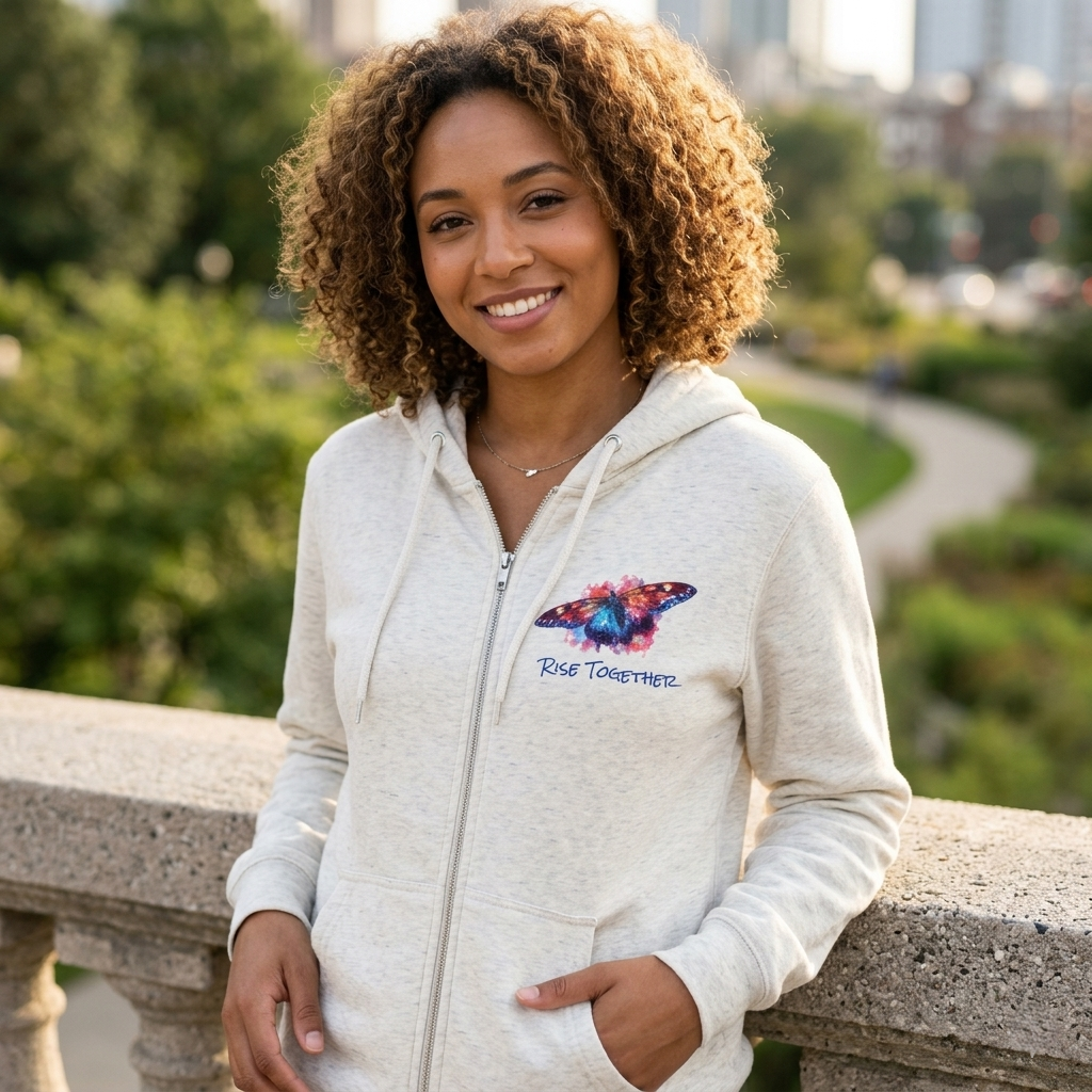Butterfly Zip Hoodie | "Rise Together" Inspirational Zip-Up Sweatshirt
