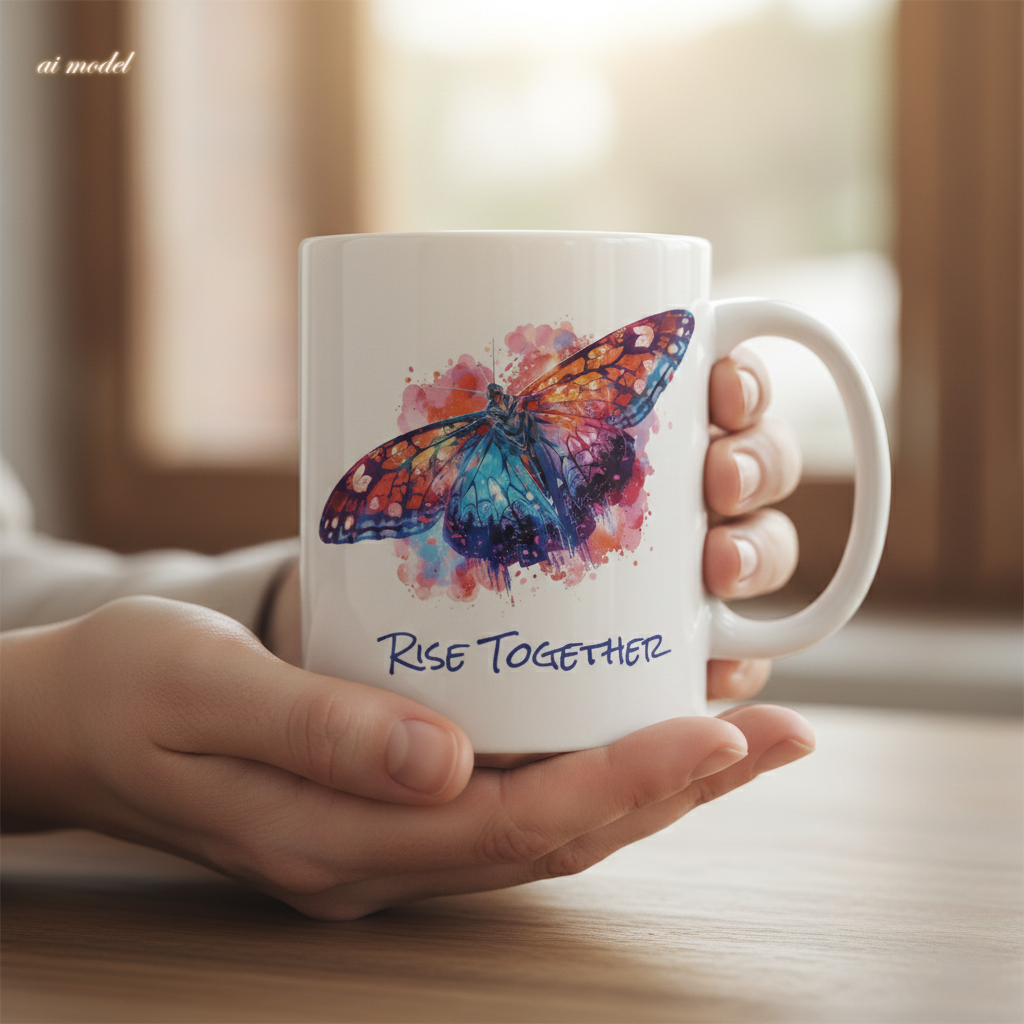 Butterfly Rise Together Coffee Mug | Inspirational Ceramic Mug 11oz 15oz | Activist Gift