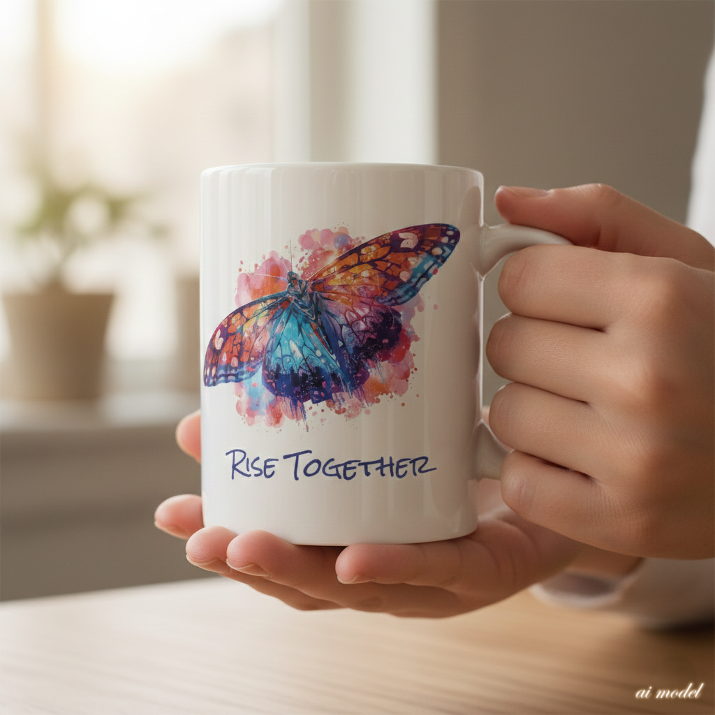 Butterfly Rise Together Coffee Mug | Inspirational Ceramic Mug 11oz 15oz | Activist Gift