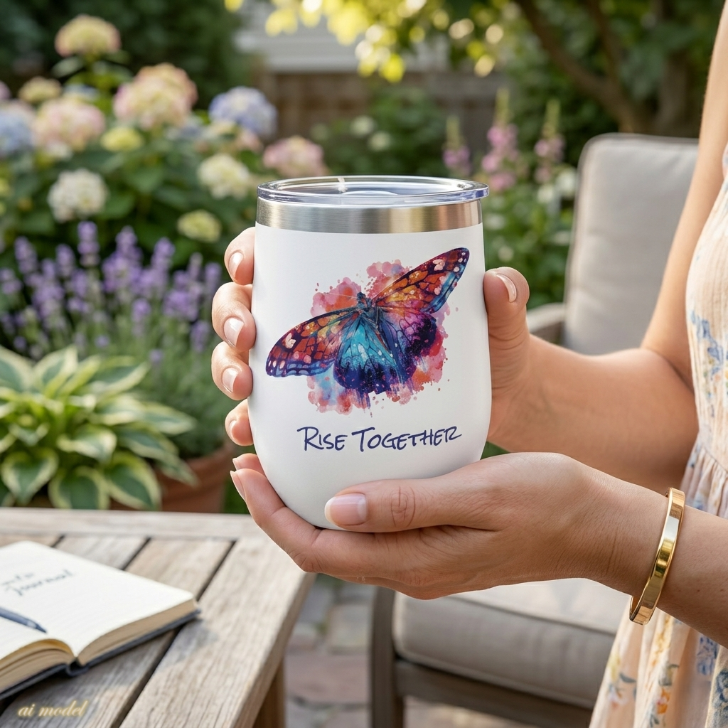 Butterfly Rise Together Wine Tumbler | Inspirational Insulated Tumbler 12oz | Activist Gift